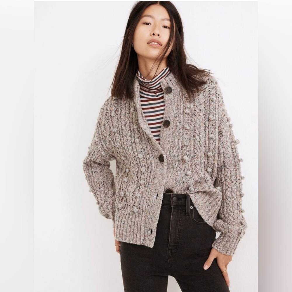 Madewell Gray Cable Knit Cardigan Sweater